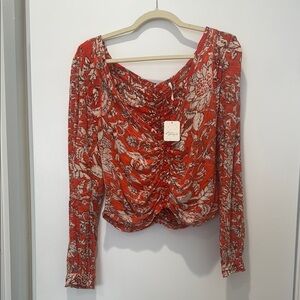 Free People Red Ruched Blouse